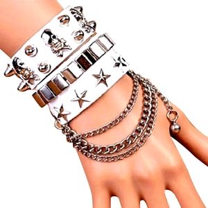 WHITE LEATHER GOTH PUNK CUFF SET